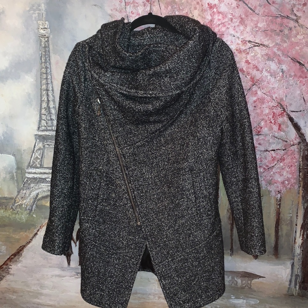 Marc by Marc Jacobs Hooded Cowl Neck Asymmetrical Moto Wool Coat